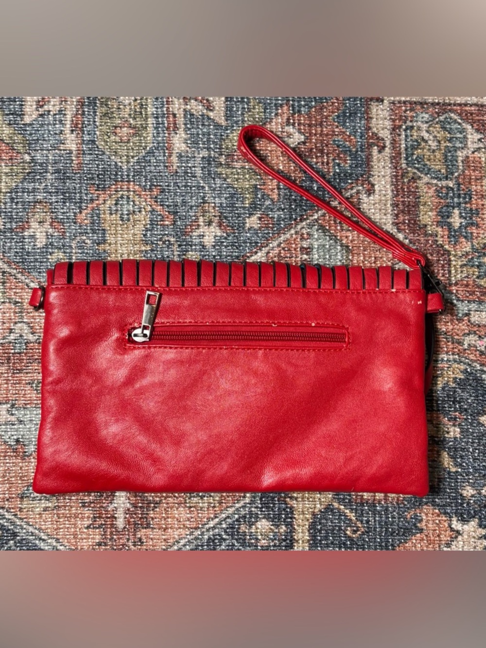 Mellow World Rainbow Twist Crossbody Wristlet / Clutch – Red Vegan Leather - Picture 4 of 5